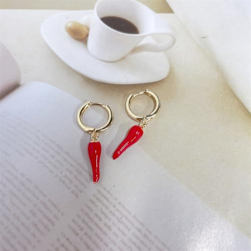 Red Chili Pepper Small Hoop Dangle Drop Earrings for Women Cute Funny Red Enamel Huggie Hoops Lightweight Dangling Hypoallergenic Fashion Y2K Jewelry Gift4