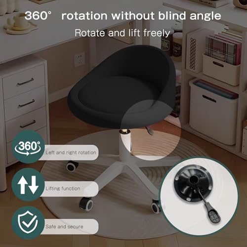 Image of Rolling Stool - Ergonomic Swivel Seat, Adjustable Height, Ultra-Quiet Wheels, Padded PU Leather Cushion, for Salon, Office, Massage & Medical Use Black sap1
