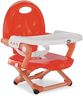 Chicco Pocket Snack Booster Seat for 6 Months to 3 Years (15 kg), Portable High Chair, Adjustable, with Compact Closure and Removable Plate, Poppy Red