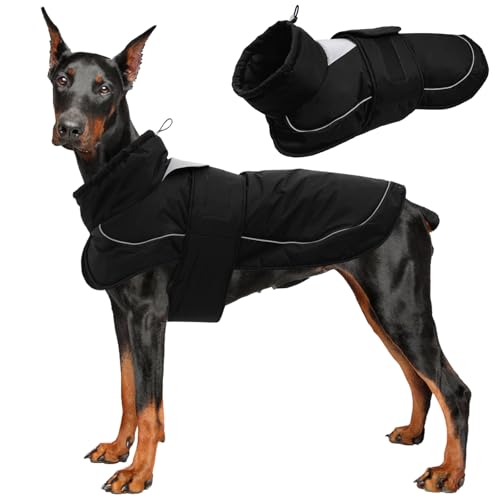 Kuoser Dog Jacket, Dog Coats for Large Dogs, Winter Waterproof Big Doggie Vest, Reflective Dogs Cold Weather Coat, Windproof Turtleneck Pet Puffer Jacket Snowsuit Clothes with Harness Hole X