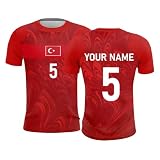 Personalisiertes Türkei Trikot Tshirt 2026 Fußballtrikot Atmungsaktives T Shirt mit Eigenem Namen & Nummer Türkiye Trikot T-Shirt für Herren Damen Kinder Fan Ausrüstung