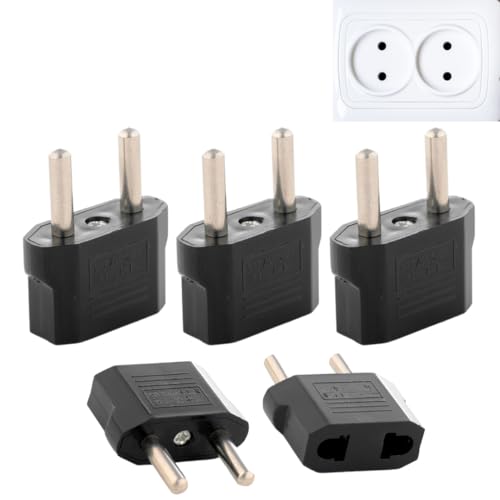 Image of Hi-Plasst Europe 2-Pin to India (5 Pieces) Travel Adapter (6A, 250V) - EU Power Plug Converter for Europe & Indian Sockets | 2pin Black - Works in China, France, Italy, Spain & India (Pack of 5)