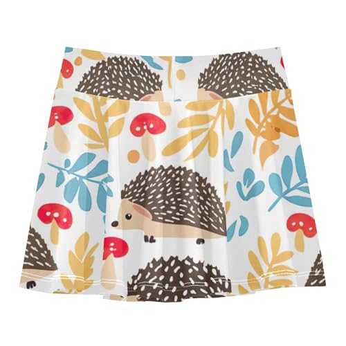 Joisal Girls Skorts Athletic Shorts Cute Hedgehogs Colorful Leaves Tennis Skirts Kids Breathable Pleated 3t2