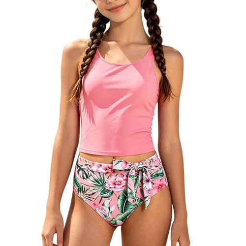 Maillot de bain deux pièces rose confortable ajustable ado 13-14 ans