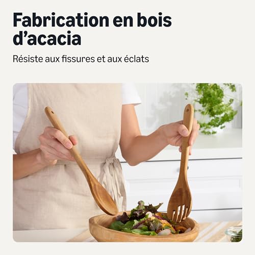 Amazon Basics Ustensiles de Cuisine en Bois , Lot de 6 Pièces, Bois d’Acacia, Préhuilés, Compatibles avec les Poêles et les Casseroles – Image 4