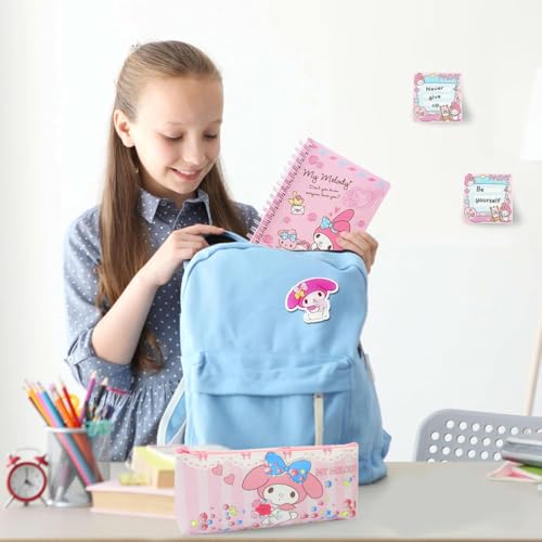 HASTHIP® Me-lody School Supplies Set, Cute Stationery Supplies Set with Notebook, Pencil Pouch, Click Pens, Assorted Me-lody Cartooon Stickers, Girls School Gift Set Birthday Return Gifts, for Kid