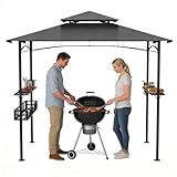 Ferzone Grillpavillon 245x153x250cm, Grillunterstand Wetterfest mit Doppeldach&Seitenregalen&Haken, Grillüberdachung Winterfest, BBQ Pavillon Grillzelt für Garten Party Terrasse Balkon, Grau