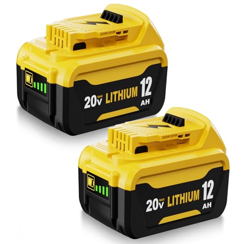 TUKOPK 2-Pack 12.0Ah High Capacity Lithium-Ion Battery Replacement for Dewalt 20V Max Battery DCB206-2 DCB203 DCB201 DCB204 Dewalt 20V DCD/DCF/DCG Series Tools