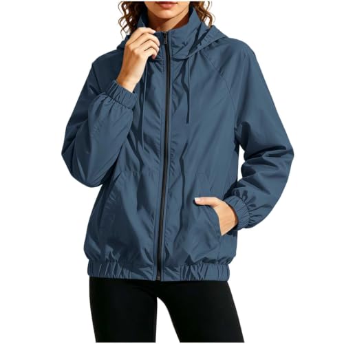 Women Windbreaker Jacket Full Zip Light Weight High Neck Hooded Raincoat - image 1
