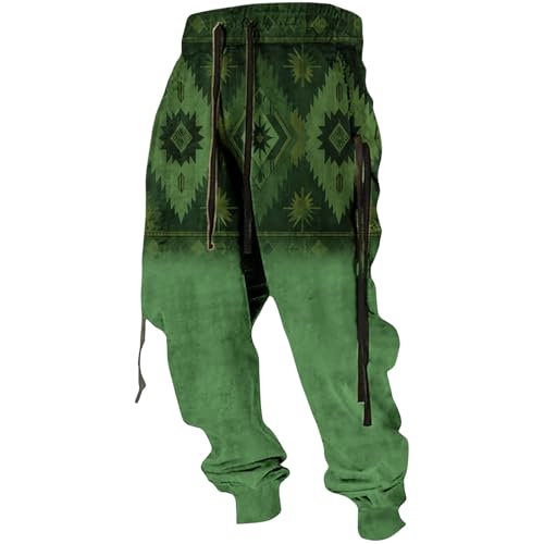 Mens Western Sweatpants Baggy Aztec Print Cargo Cowboy Joggers Elastic Waist Drawstring Pants with Pockets 2024