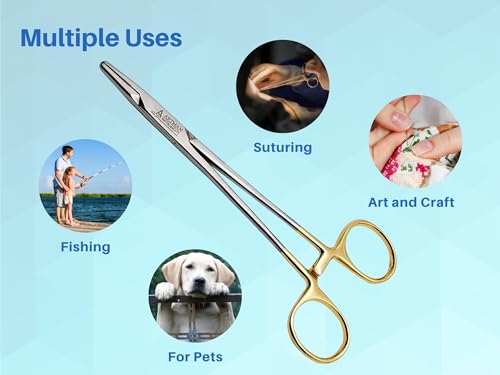 Image of Mayo Hegar Needle Holder 5 inch Tungsten Carbide Inserts, Gold Plated Needle Driver with Strong Lock, Serrated Jaws for Precise Suturing, Autoclavable (5 Inches)