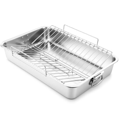 Teenyyou Extra Large Stainless Steel Turkey Roaster With Racks 23.6 * 15.7In Turkey Roaster Pot, With Stainless Steel Detachable Rack Suitable For Poultry, Chicken, Ham, Vegetable