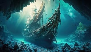 Wooden Puzzle 1000 Pieces Shipwreck in Underwater Cave, Wreck of Old Sailing Ship Under Water Jigsaw Puzzles Challenging Game Home Decor