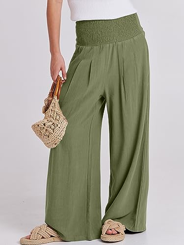 Image of ANRABESS Women Linen Palazzo Pants Summer Boho Wide Leg High Waist Casual Lounge Pant 2026 Beach Travel Vacation Outfits
