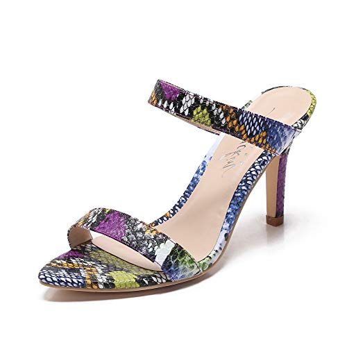 Mackin J G562-1 Women's Pointed Toe Mule Heels Silp On Stiletto Heel Sandals (9, Purple Snake) #TOP21