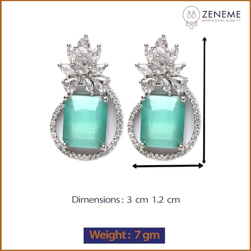 Zeneme Oxidised Silver-Plated American Diamond studded Paisley Shaped Studs Earrings for Girls and Women