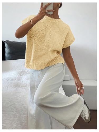 Image of SOLY HUX Women's Short Sleeve Sweater 3D Floral Sweaters Pullover Tank Tops Knit Vest Trendy Fashion Clothing