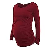 Women Maternity Wear Tshiirt Long Sleeve Winter Nursing Shirt Clothing Maternity Shirt Maternity Long Sleeve Tops Blouse Tops Round Neck Black Dark Gray Red (Color : Rot, Size : M)