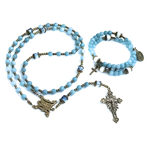 Our Lady of Grace Aquamarine Jade Stone Rosary Beads Catholic for Women and Rosary Bracelet for Women Set,Rosary & Miraculous Medal Bracelet,Catholic Rosary, Stone, Amethyst4