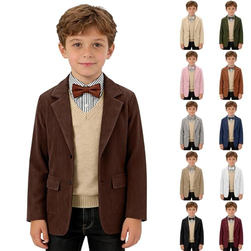 Kids Jacket Boys Corduroy Blazer Formal Jackets for Kids Casual Corduroy Suit Jacket Three Button Auntumn Winter Spring Sport Coat for Party Holiday Festival Formal Occassion 4-14 Years