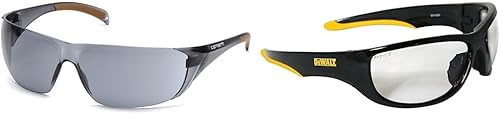 Carhartt Billings - Lentes de seguridad para el sol, con lente antivaho gris y DEWALT DPG94-1D Dominator, lente transparente
