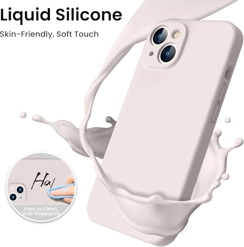 Image of Elzzi Microfiber Square Candy Case Compatible for iPhone 14, Shockproof Slim Back Cover Liquid Silicone Case - Off White