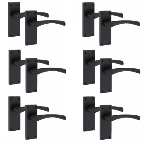 Golden Grace Victorian Scroll Astrid Door Handles Latch in Matt Black Finish, 6 Pairs - 120mm x 40mm Backplate