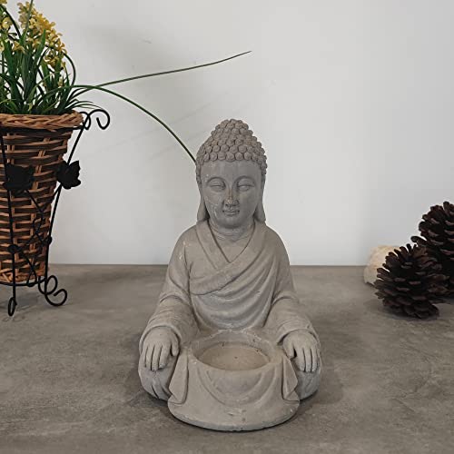 Kante 6.5" H Set Of 2 Cement Composite Sitting Buddha Statues Ornament, Natural Concrete Indoor/Outdoor Tabletop Décor #TOP4