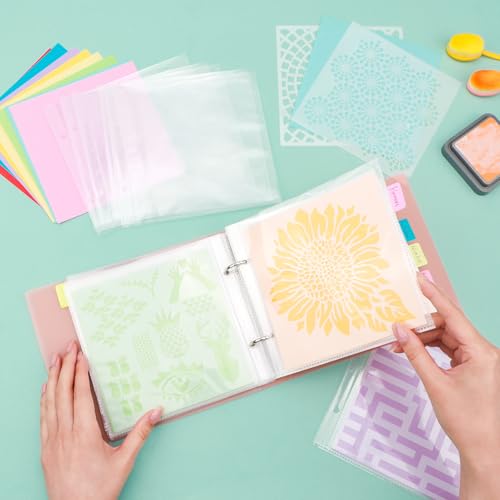 Image of Cookie Stencil Storage Binder for Storage 6x6inch Stencils,Die Cuts,DIY Scrapbooking,Clear Stamp,Storage Folder Organizer Include 1 Orange Cover,50 Sleeve,50 Backing Paper and 10 Sheets Divider Tabs