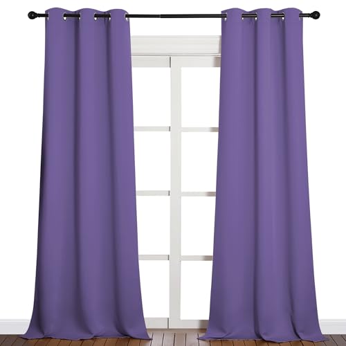 Image of NICETOWN Patio Glass Door Blackout Curtains - Privacy Panel Drapes for Dining Room, Guest Room & Bedroom (Lilac Purple, 42 inch Wide x 95 inch Long, 1 Pair)