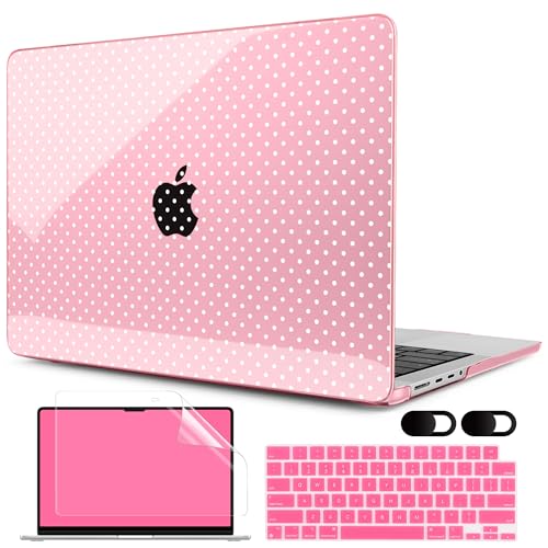 Image of MEEgoodo Case for MacBook Pro 16 inch 2026 2024 2023 2021,Laptop Shell Compatible with M5 M4 M3 M2 M1 Pro /Max Chip, Fit Model A3429 /A3428 /A3403 /A3186 /A2991 /A2780 /A2485, Cherry Blossom Pink&Polka Dots