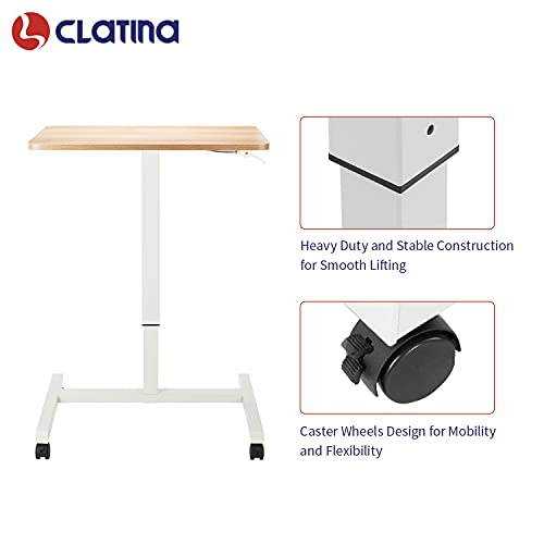 Image of CLATINA Mobile Standing Desk Adjustable Height, Portable Rolling Table on Lockable Wheels for Home Office Computer Workstation 28 inch x 19 inch Round Edge Design Elegant (White)