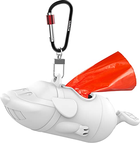 Image of Poop Bag Holder Dispenser with Used Waste Bag Carrier, Creative Styling, ABS Body, 360 Rotatable Lockable Buckle for Leash (White)