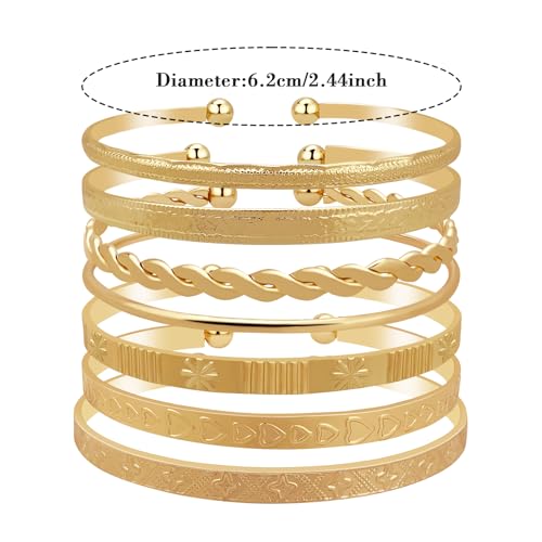 FUNOJOY Gold Bangle Bracelet Set, Multi Layer Stackable Bracelets for Women, Elegance Charms Gold Bangles Boho Open Adjustable Bracelets Jewelry Gift for Her4