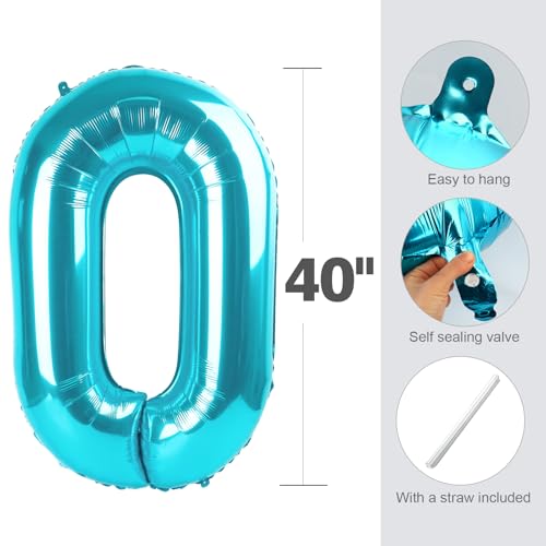 Image of Balloon Numbers 40 Inch Big 0 Light Blue Balloon Numbers for Birthday Decoration, Baloon for 10 20 30 40 100 2025 Graduation Decor Wedding Anniversaries Party