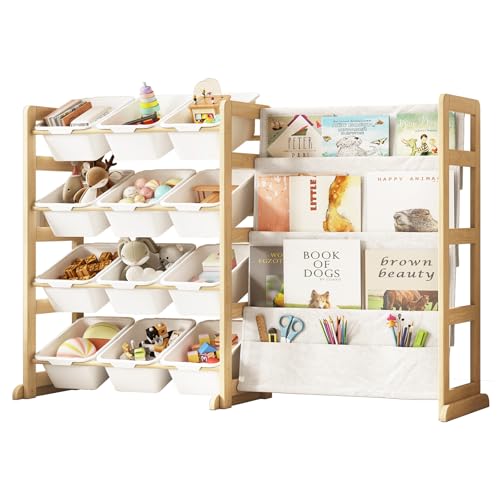 EXPERLAM Toy Storage Organizer with Bookshelf - 12 Storage Bins