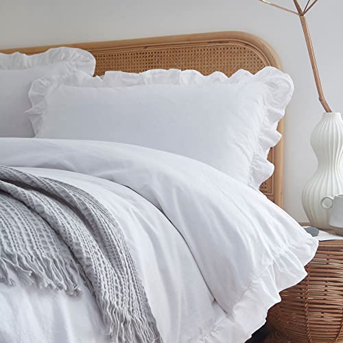 Appletree Cassia White Frill Duvet Cover – King Size 230x220cm – 2 Pillowcases – Soft 100% Cotton – Ruffle Edge Bedding – Romantic Shabby Chic Style - Image 3