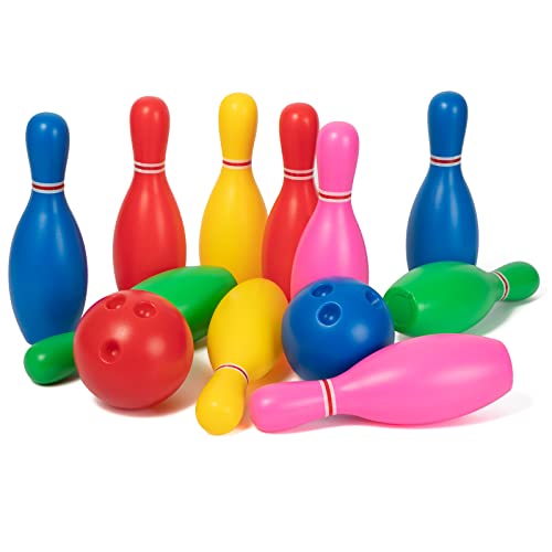 Liberry Kids Bowling Set, 10 Plastic Toy Bowling Pins & 2 Balls, Toddler Indoor Outdoor Sports Games, Educational Birthday Gifts for Boys Girls Ages 2 3 4 5 (Multicolor)