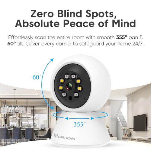 Image of VSTARCAM 3MP 2K Indoor Security Camera, 2.4GHz WiFi Pet Camera with 355 Pan 60 Tilt, Human Detection, Color Night Vision, 20260624