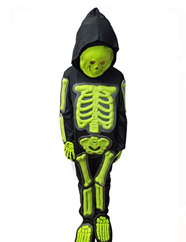 IKALI-Kids-Halloween-Skeleton-Costume-3D-Glow-in-the-Dark-Bone-Jumpsuit-4pcs-For-Age-9-10-Years