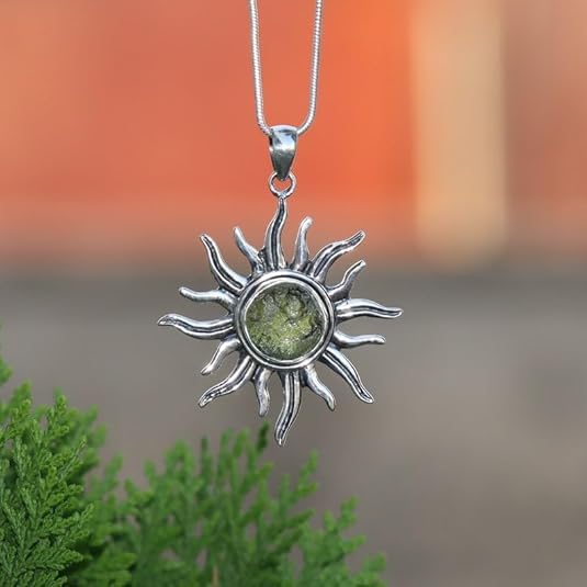 Authentic Moldavite Sun Pendant - 925 Sterling Silver, Healing Crystal From Czech Republic, Gift For Her2