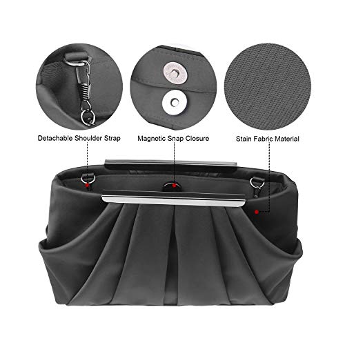 Expouch Womens Pleated Satin Evening Handbag Clutch Navy Clutch Purse With Detachable Chain Strap Wedding Cocktail Party Bag #TOP1