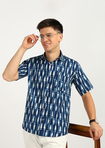 Image of BLOCKS OF INDIA Cotton Hand Block Print Half Sleeves Summer Shirt for Men