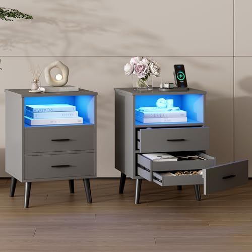 Vlsrka LED Mesita de Noche Pack 2 con Cajón