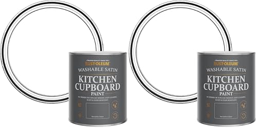 Image of Rust-Oleum White Scrubbable Kitchen Cupboard Paint in Satin Finish - Cotton (WHITE) 750ml (Pack of 2)