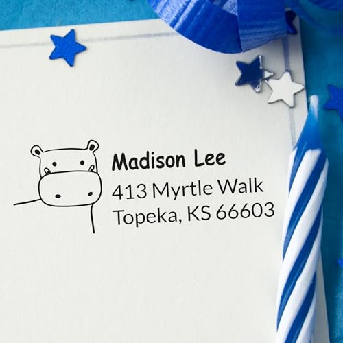 Happy Hippo Cartoon Self-Inking Return Address Stamp - Clear Impressions