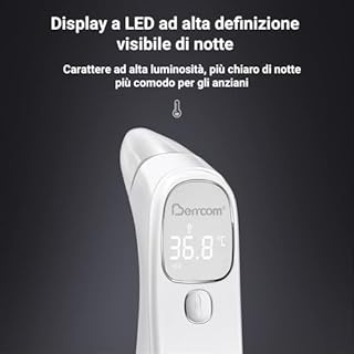 Berrcom Termometro Fronte e Orecchio Termometro Febbre Infrarossi Senza Contatto Termometro Neonato Digitale con Allarme Febbre, Lettura Istantanea, Interruttore °C/°F