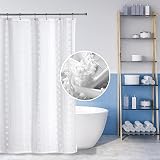 Beda Home Cut-Flower-Ruffle-Shower-Curtain, 3D-Look-Embroidered with Pom-Pom-Floral-Design Polycotto