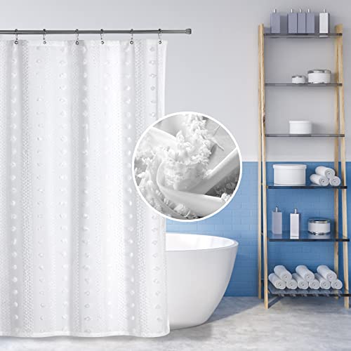 Beda Home Cut-Flower-Ruffle-Shower-Curtain, 3D-Look-Embroidered With Pom-Pom-Floral-Design Polycotton-Shower Curtain Machine-Washable, Suit For Bathroom-Bathtub-Decoration (Floral White, 36Wx72L) #TOP17