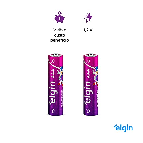 Pilha recarregável AAA 1000mAh Elgin com 4 unidades Palito